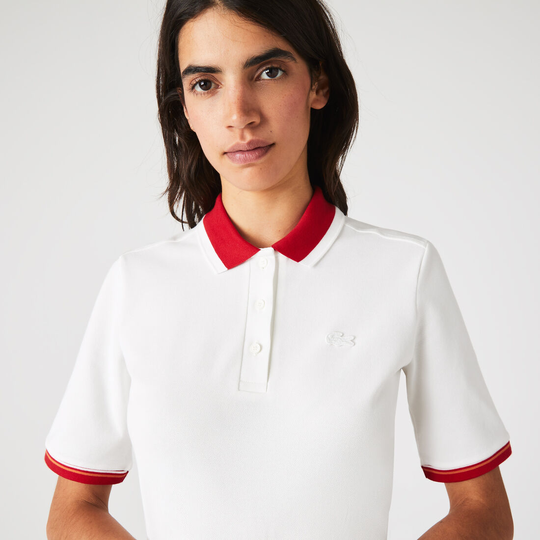 Women’s Lacoste Slim Fit Colored Neck Stretch Cotton Piqué Polo