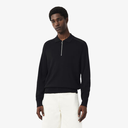 lacoste commuter zipped wool polo collar sweater