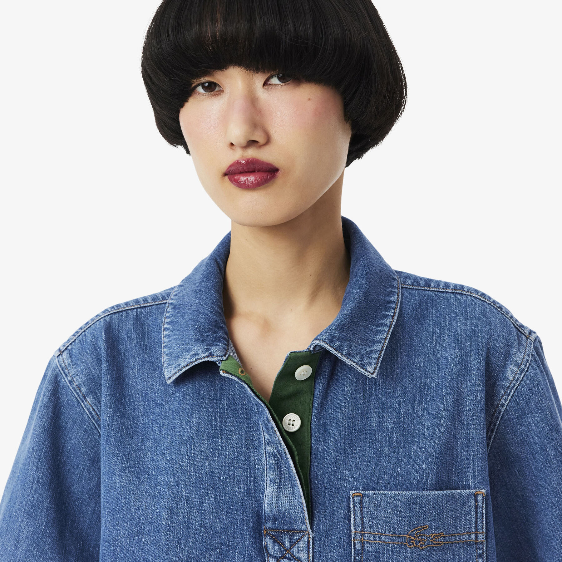 قميص بولو جينز خفيف الوزن وواسع Oversized Lightweight Denim Polo Shirt - CF0051-00-36L