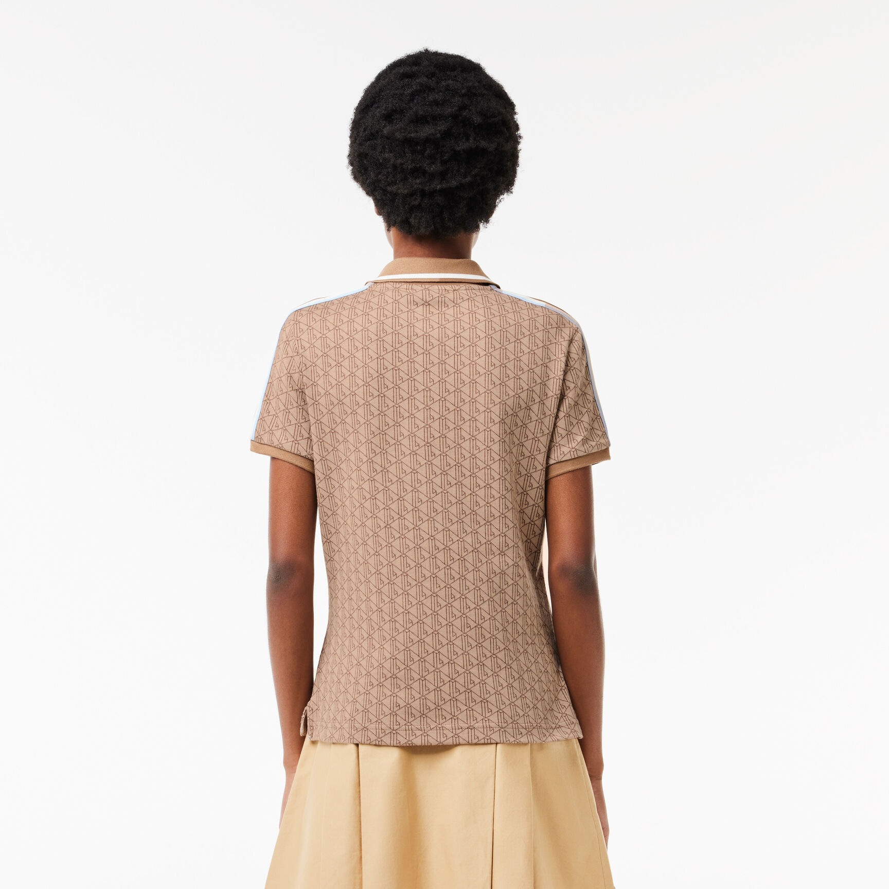 تي شيرت بولو لاكوست قطن طري بقصّة ضيقة للنساء Slim Fit Lacoste Monogram Jacquard Polo Shirt - DF0849-00-IRP