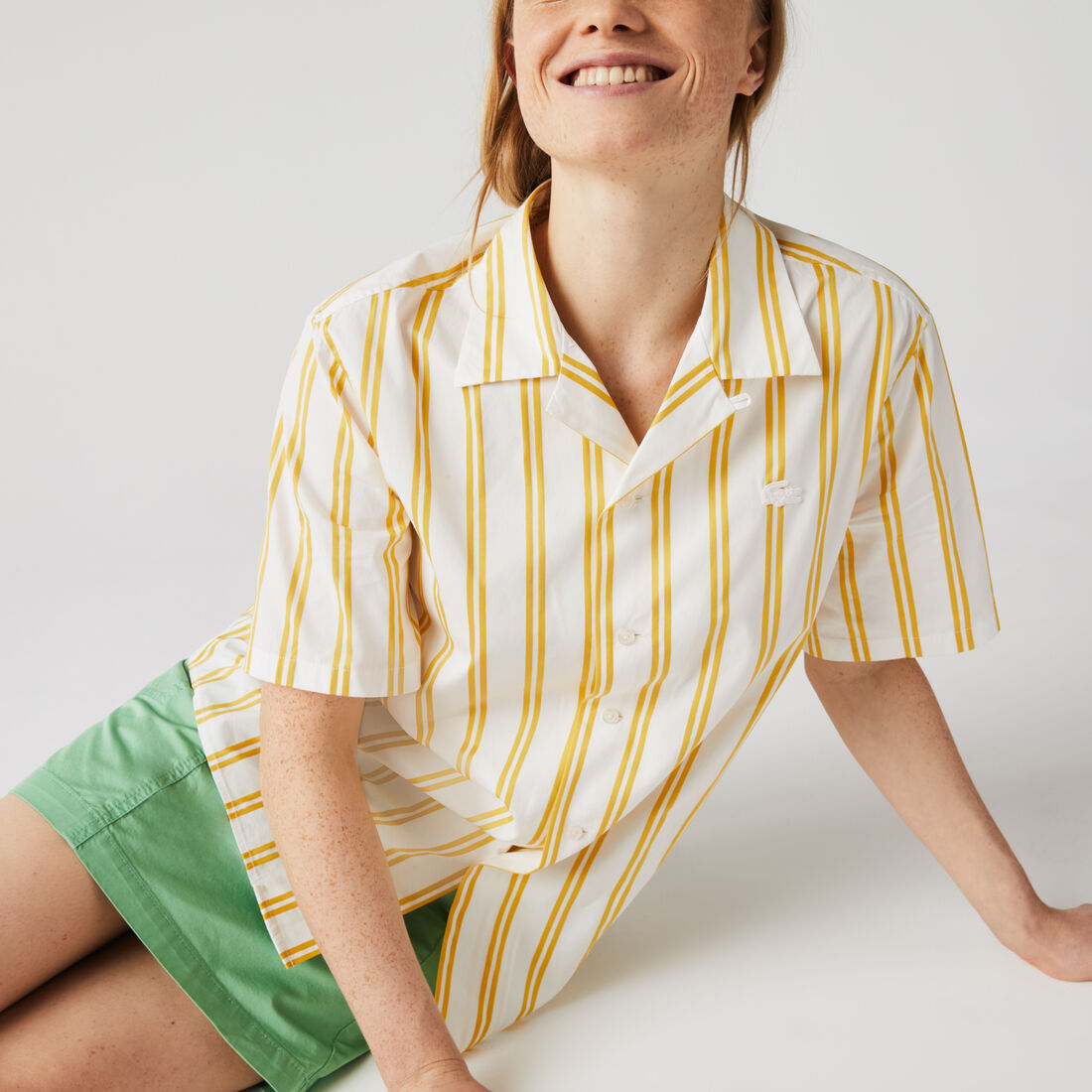 Unisex Lacoste LIVE Striped Satiny Shirt Unisex Lacoste LIVE Striped Satiny Shirt