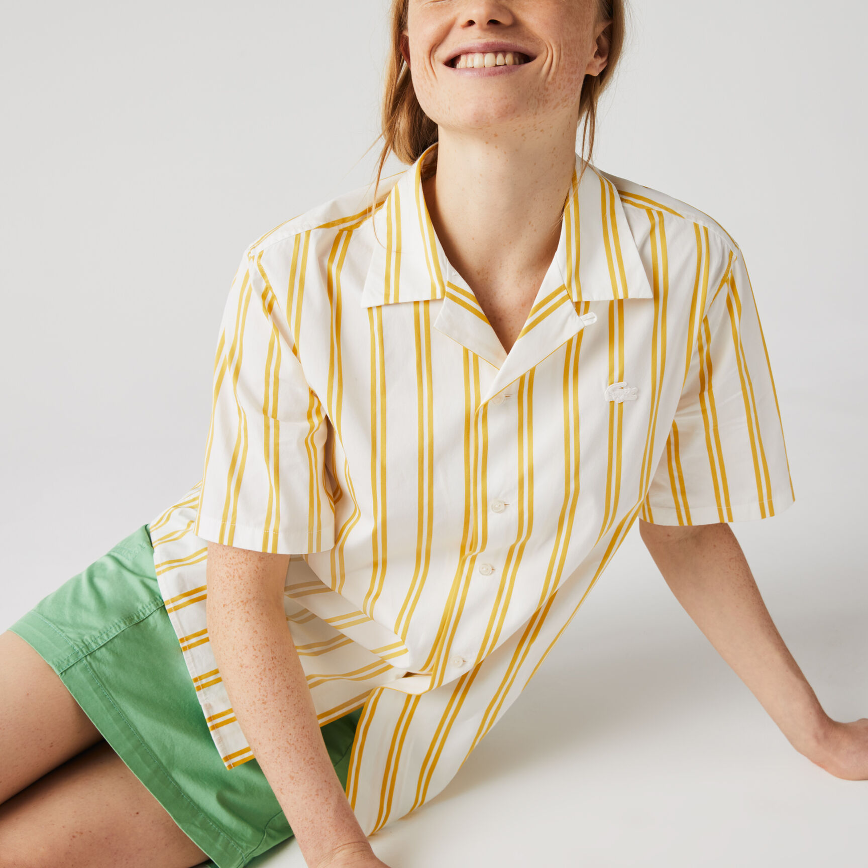 Unisex Lacoste LIVE Striped Satiny Shirt Unisex Lacoste LIVE Striped Satiny Shirt