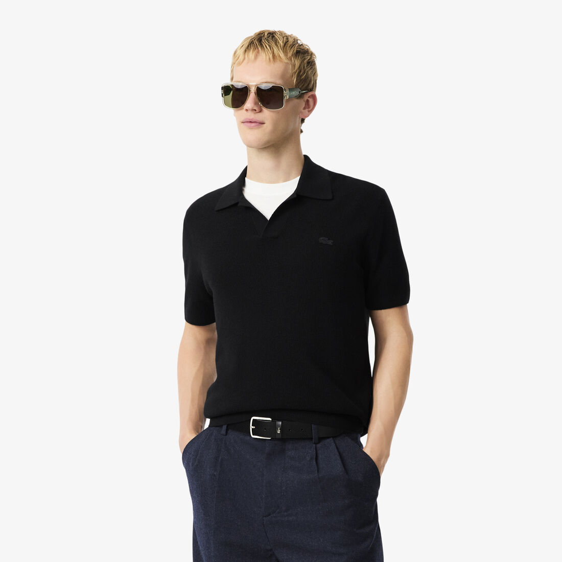 Cotton Blend Open Polo Collar Sweater - AH5186-00-031