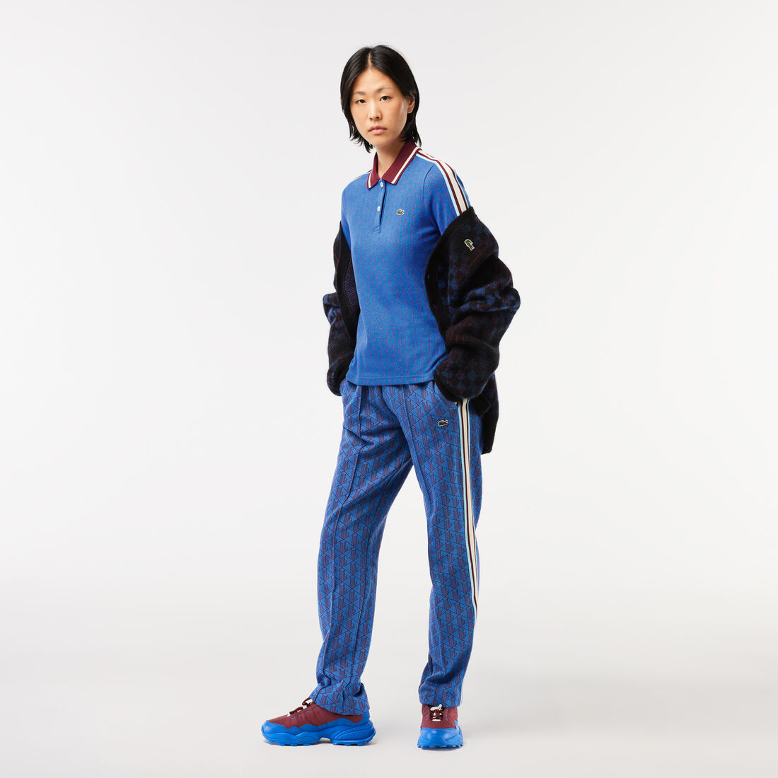 تي شيرت بولو لاكوست قطن طري بقصّة ضيقة للنساء Slim Fit Lacoste Monogram Jacquard Polo Shirt - DF0849-00-NJI