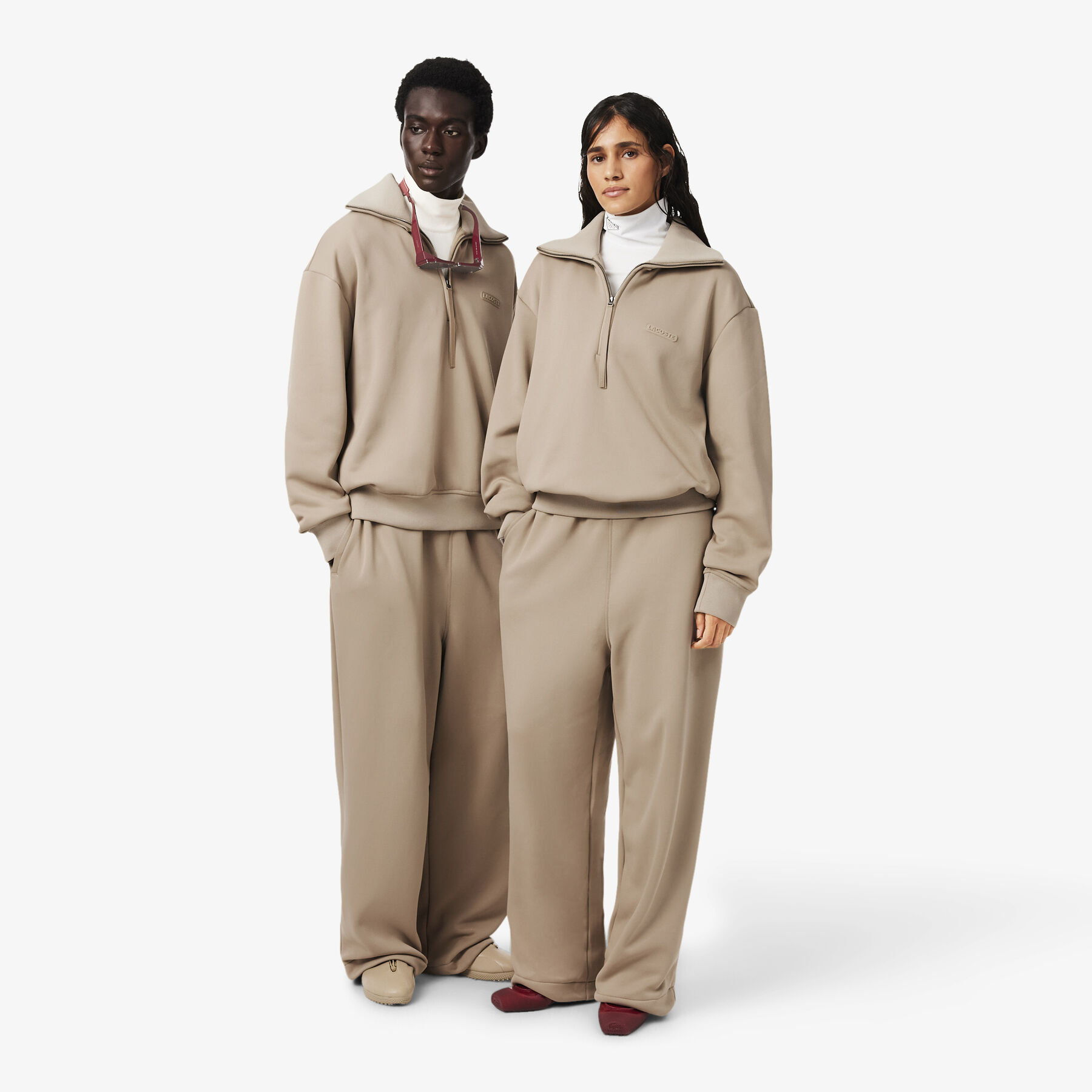 lacoste runway loose fit satin joggers
