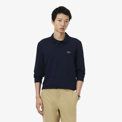 lacoste regular fit long sleeved cotton blend polo shirt