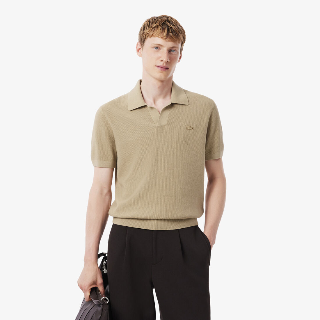 Cotton Blend Open Polo Collar Sweater - AH5186-00-02S