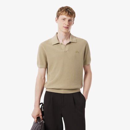 Cotton Blend Open Polo Collar Sweater