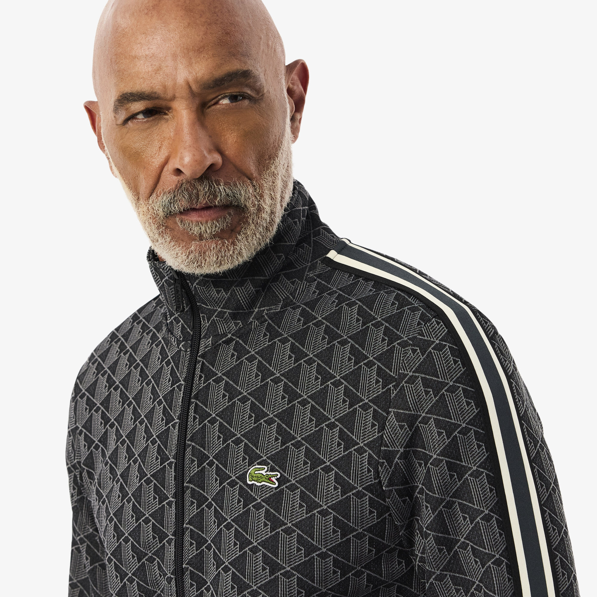LACOSTE 総柄 ジップアップ ジャージ　k Paris Zip-Up Jacquard Track Jacket, Black / Dark Grey | LACOSTE UAE