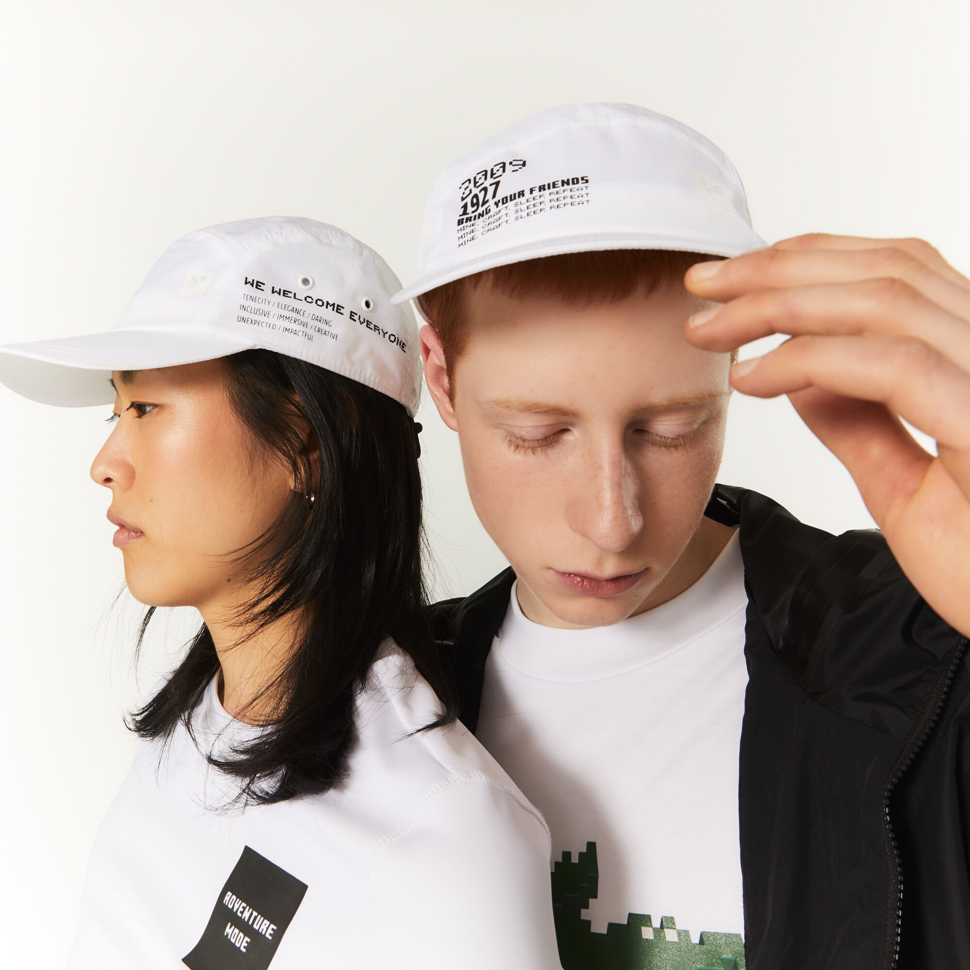 Unisex Lacoste L!VE x Minecraft Print Nylon Cap, White | LACOSTE UAE