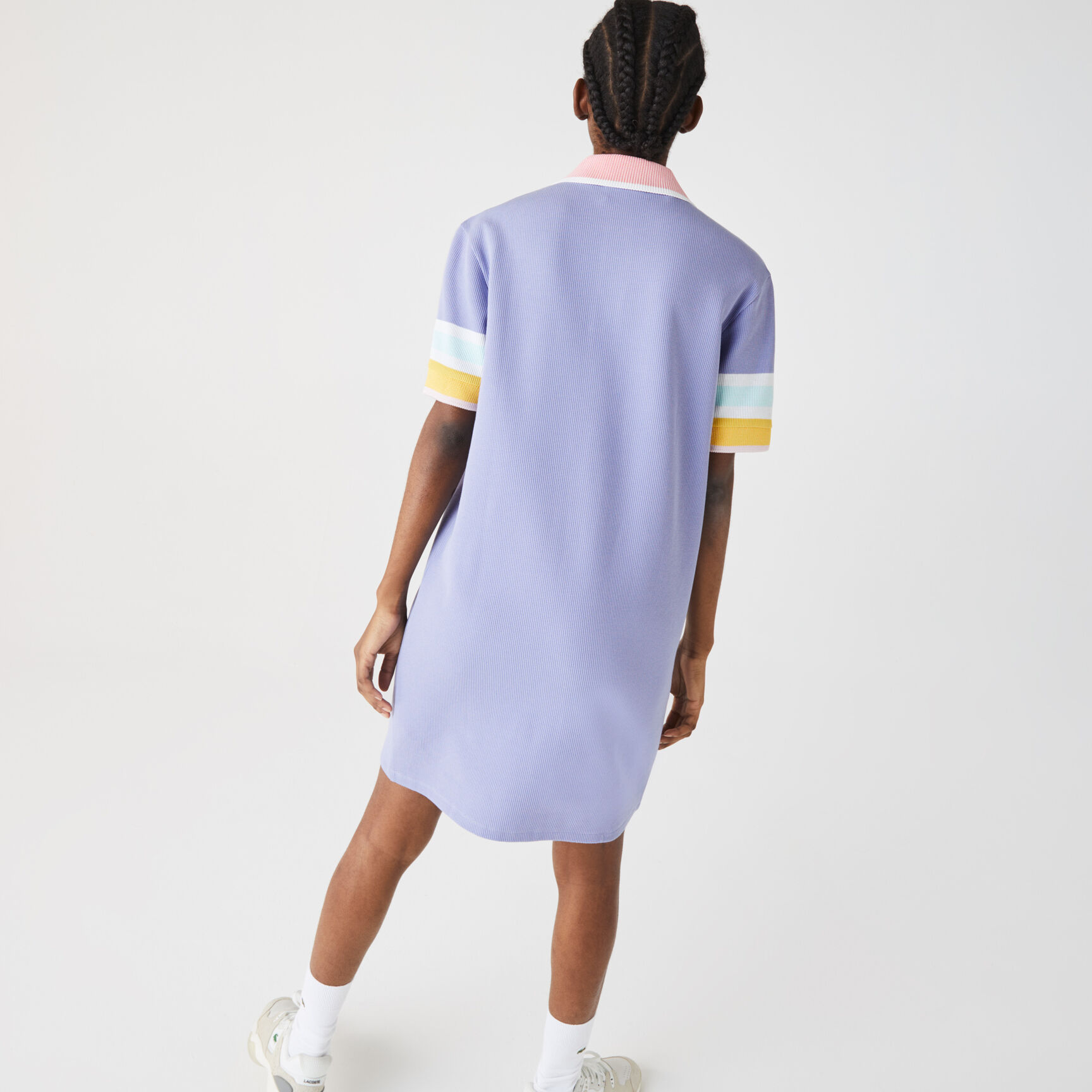 فستان بولو قطن خلية النحل مع تفاصيل مقلمة للنساء فستان بولو قطن خلية النحل مع تفاصيل مقلمة للنساء