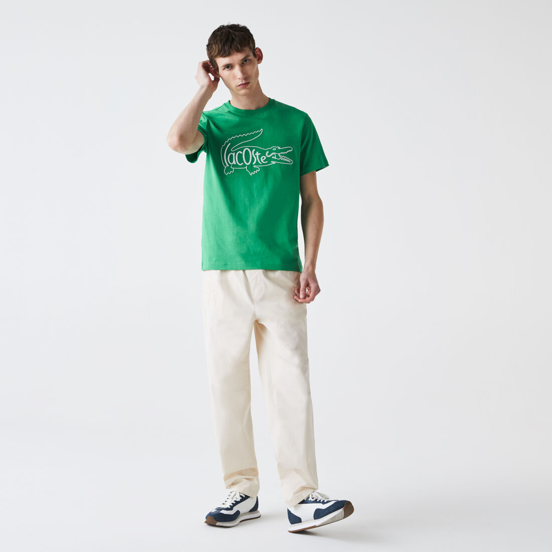 Men's Crew Neck Crocodile Embroidery Cotton T-shirt