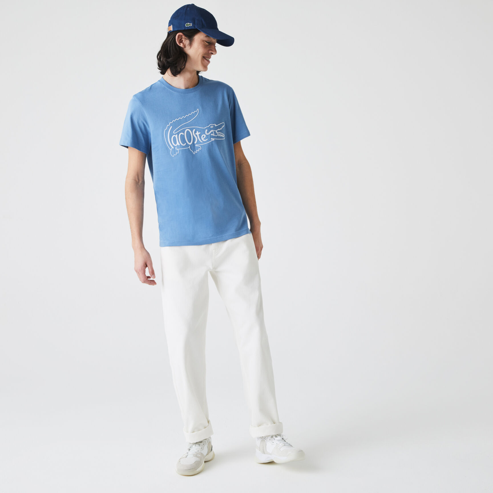 Men's Crew Neck Crocodile Embroidery Cotton T-shirt