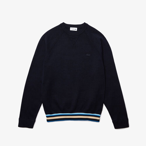 Men’s Crew Neck Striped Hem Cotton Sweater