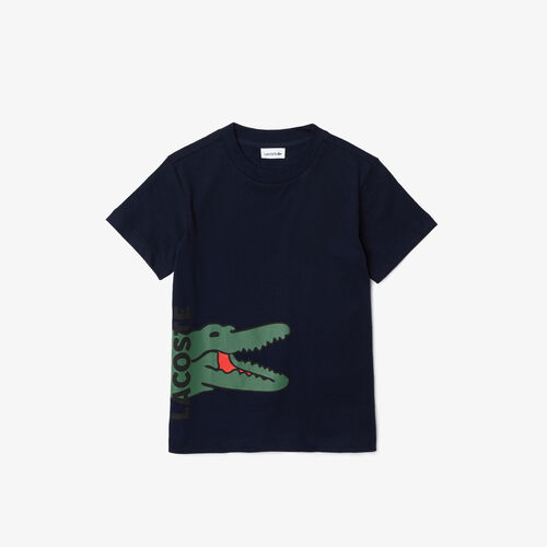 Kids' Crew Neck Printed Crocodile Cotton T-shirt