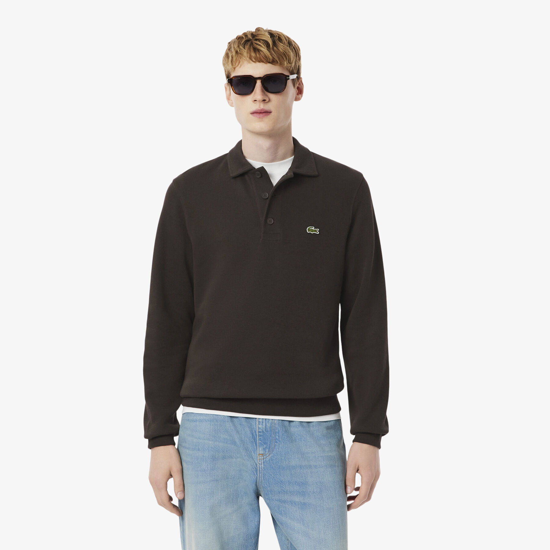 lacoste ribbed cotton polo collar sweatshirt