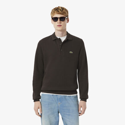 Ribbed Cotton Polo Collar Sweatshirt
