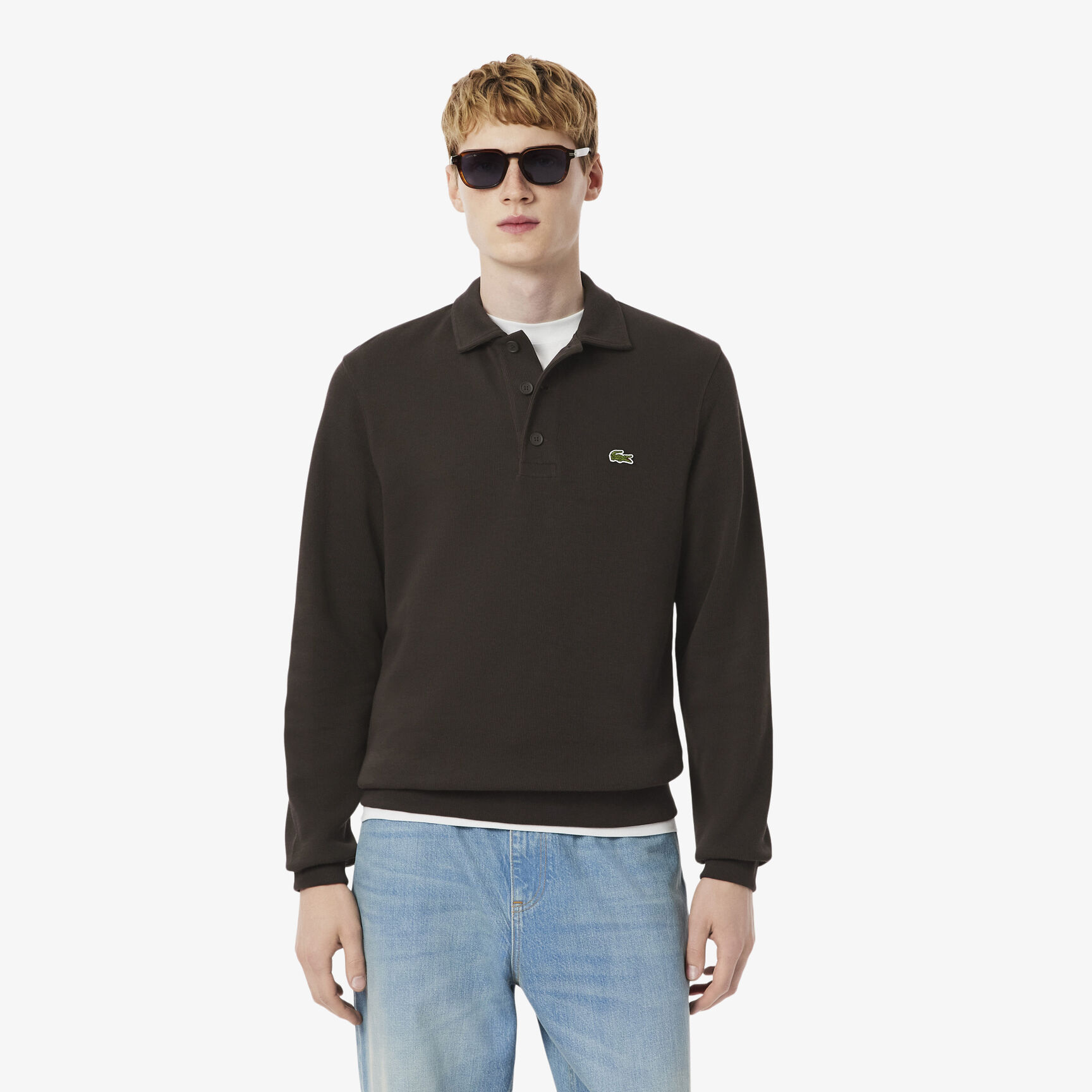 سويت شيرت بولو قطني مضلع Ribbed Cotton Polo Collar Sweatshirt - SH5781-00-SKB