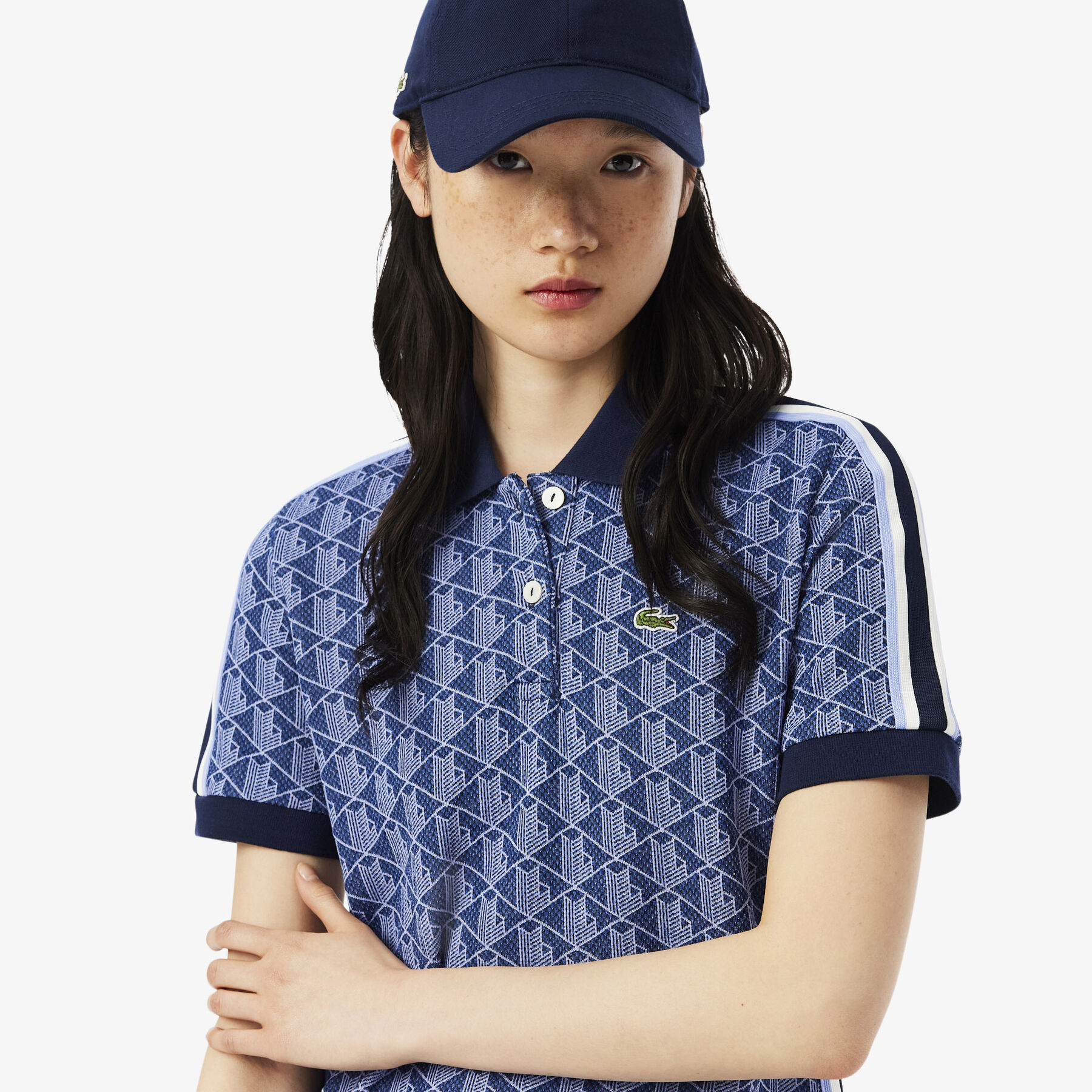 lacoste slim fit monogram jacquard polo dress