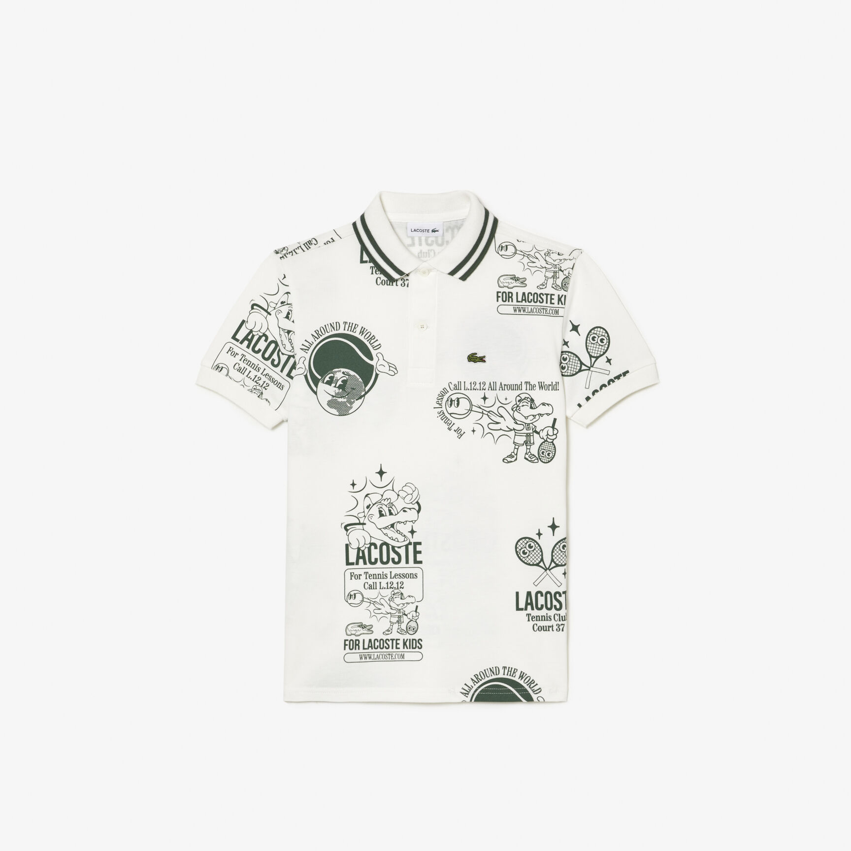 تي شيرت بولو قطن بطبعة مميزة لكلمة Lacoste Graphic Print Cotton Polo Shirt - PJ1250-00-QCI