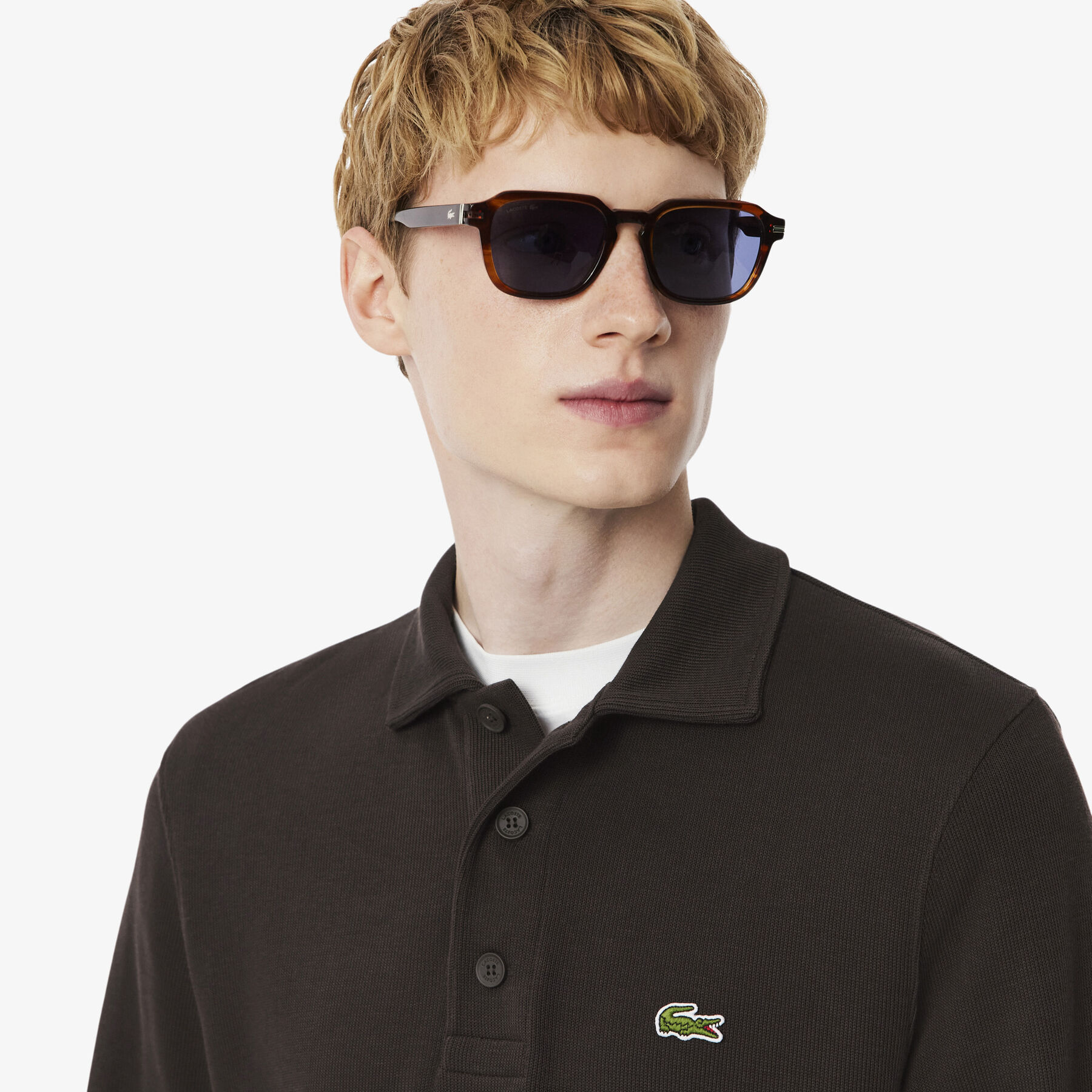 lacoste ribbed cotton polo collar sweatshirt
