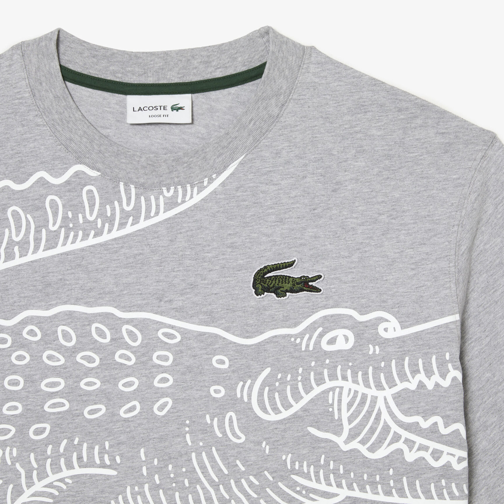 Men's Lacoste Round Neck Loose Fit Crocodile Print T-shirt