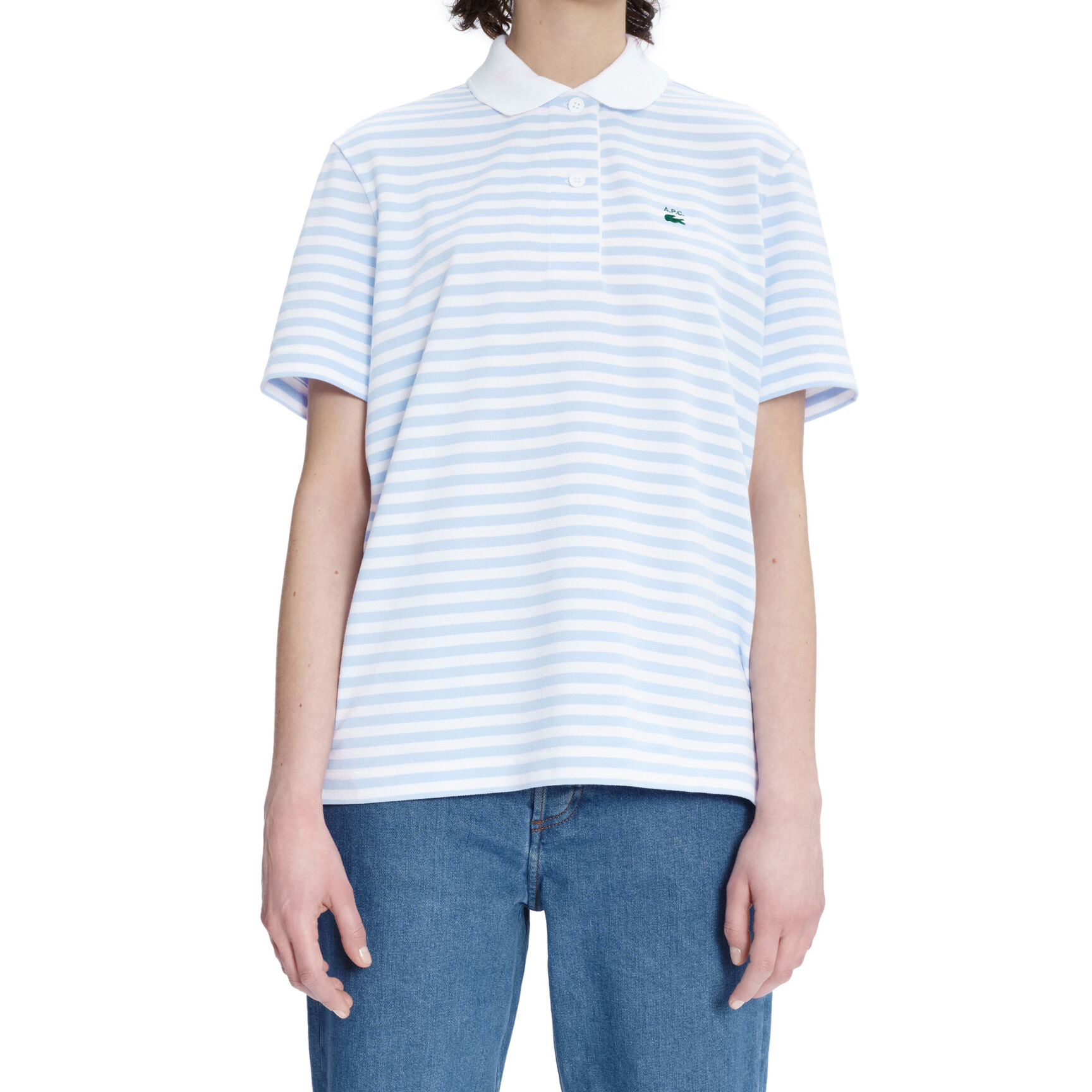 تيشيرت بولو مخطط بقصة فضفاضة للنساء مجموعة Lacoste x A.P.C. تيشيرت بولو مخطط بقصة فضفاضة للنساء مجموعة Lacoste x A.P.C.