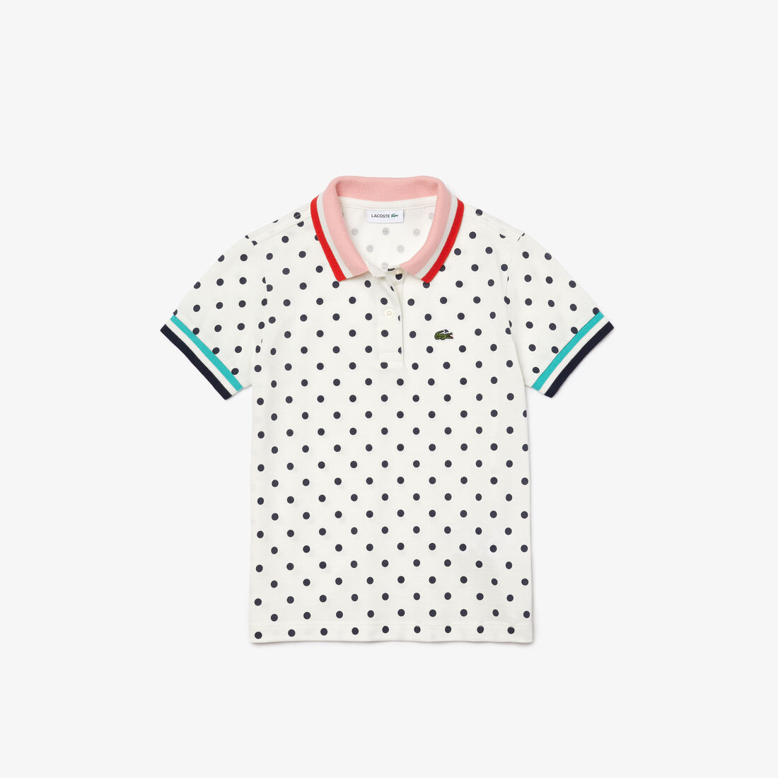 قميص بولو من بيكيه القطن للبنات مع طباعة دوائر البولكا