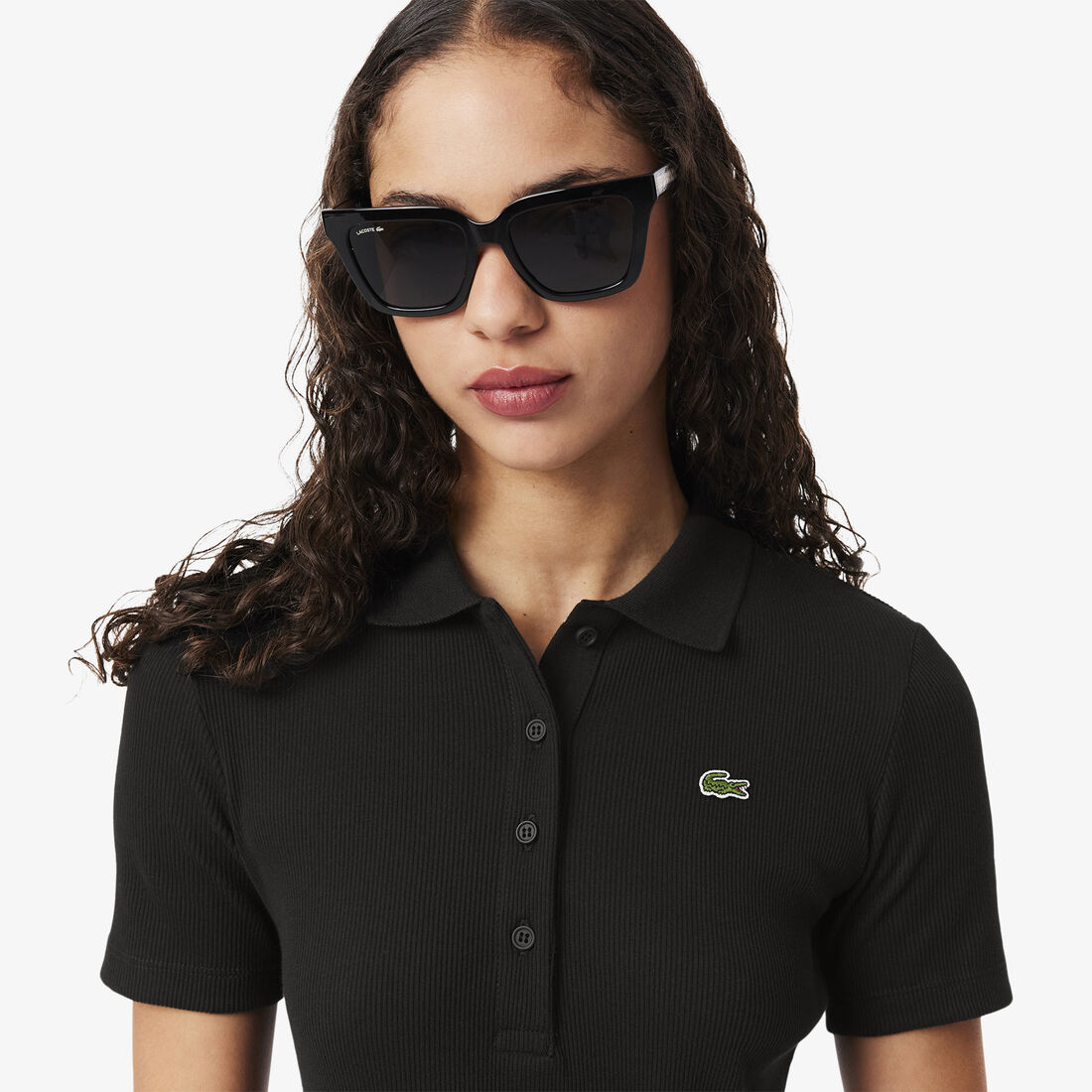 فستان بولو من القطن المضلع الطويل Long Ribbed Cotton Polo Dress - EF9622-00-031