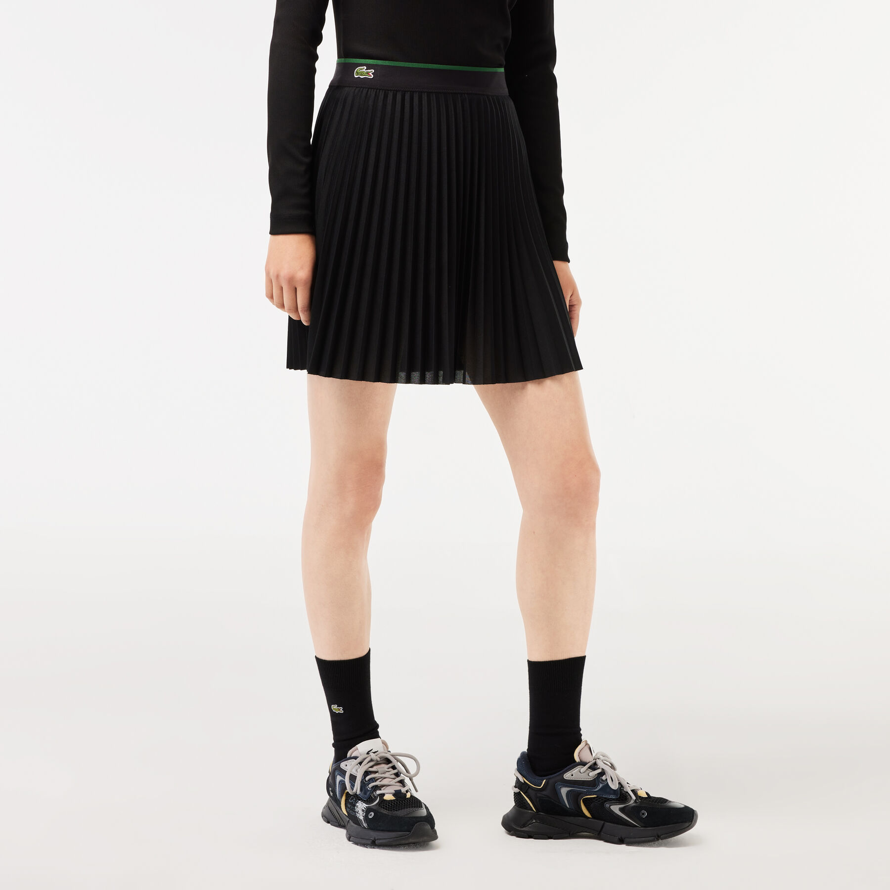 Short Pleated Elastic Waist Skirt lacoste short pleated elastic waist skirt
