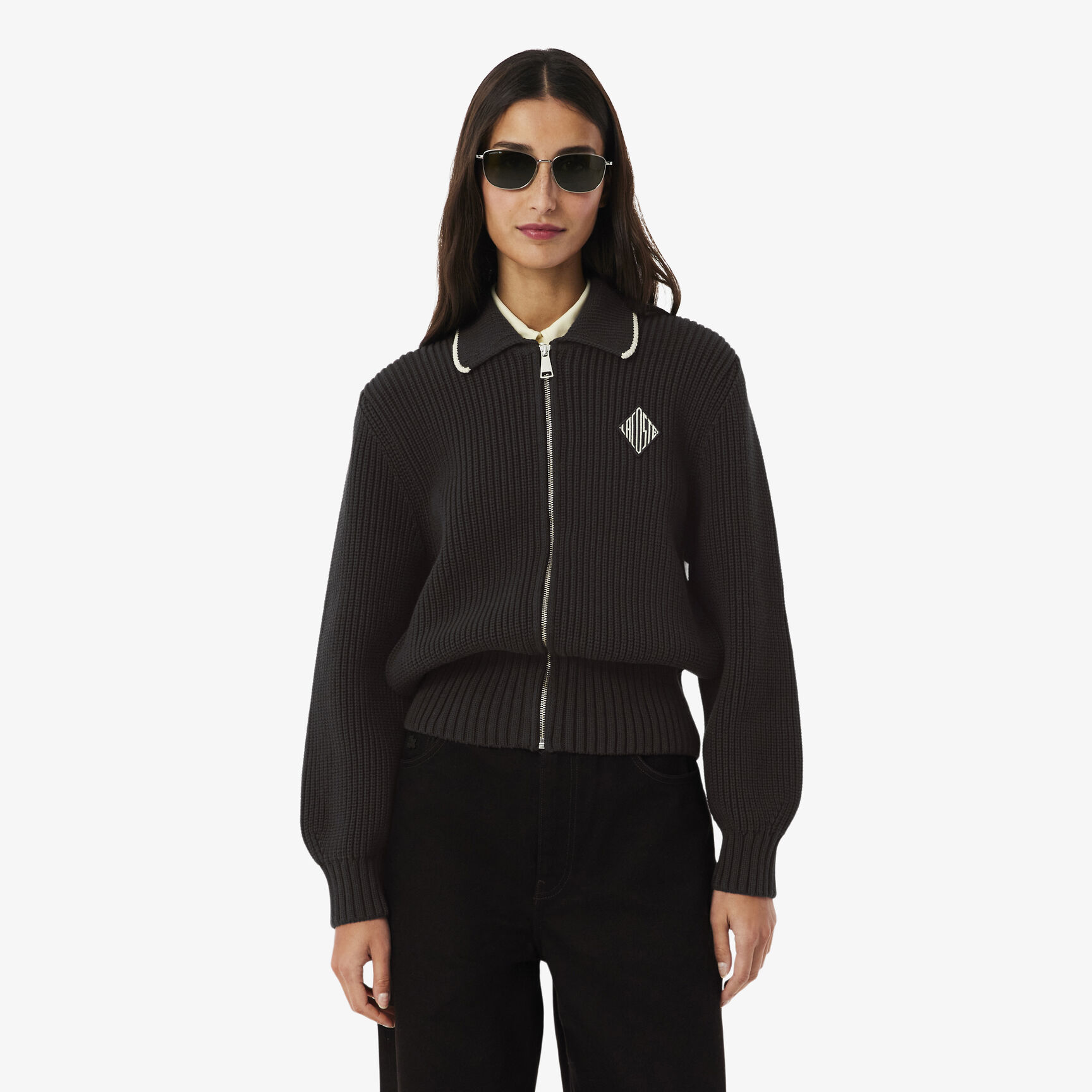 Zipped Cotton Badge Accent Sweater - AF9858-00-3LA