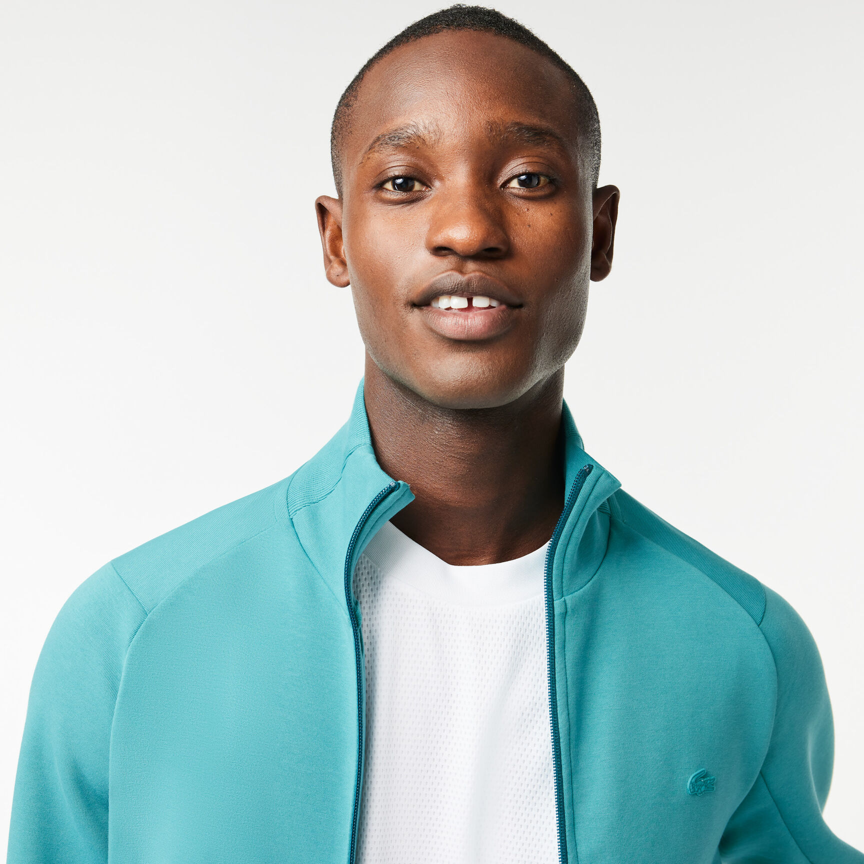 سويت شيرت لاكوست قطن عضوي ناعم للرجال Men's High Neck Cotton Blend Zip Jogger Sweatshirt - SH2702-00-SI0