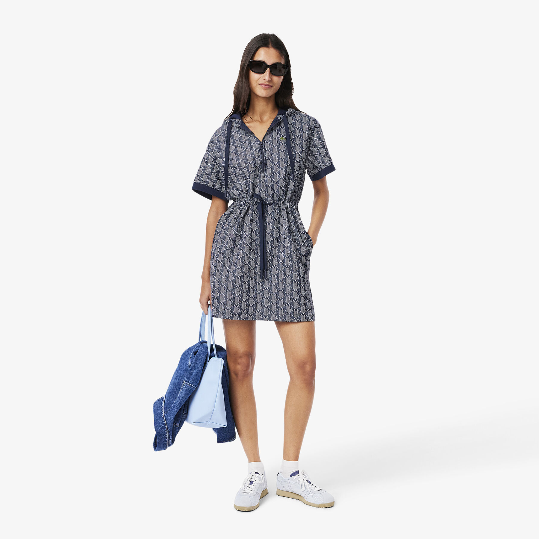 lacoste jacquard monogram hoodie dress