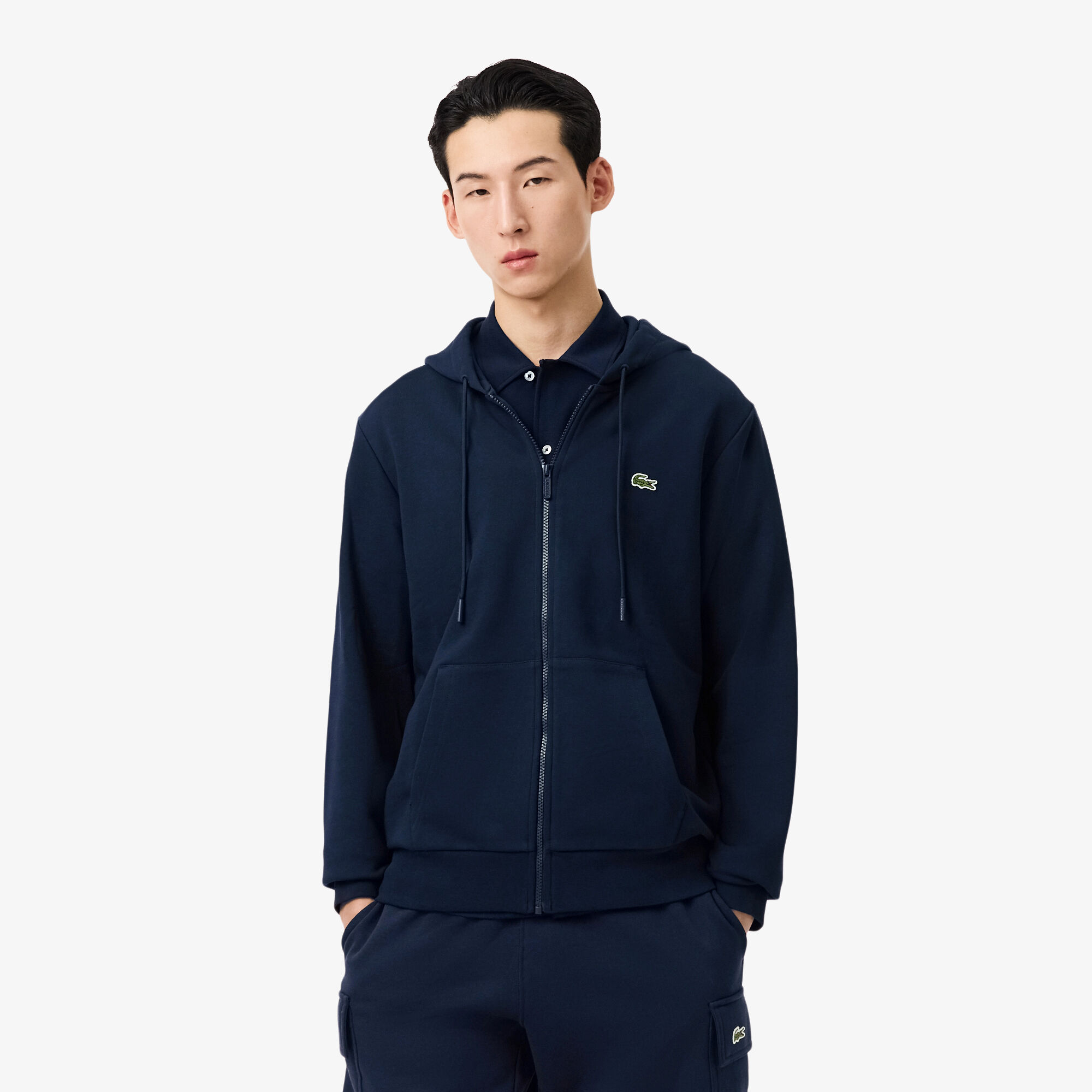 Classic Fit Zipped Fleece Sweatshirt, Navy Blue | LACOSTE UAE