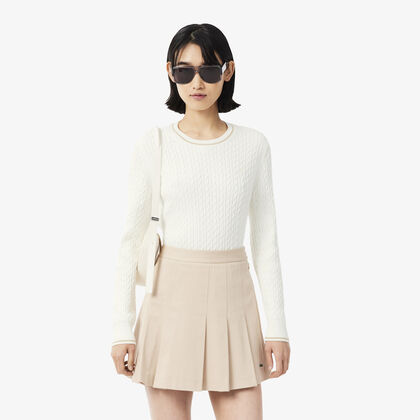 Stripe Accent Cable Knit Sweater