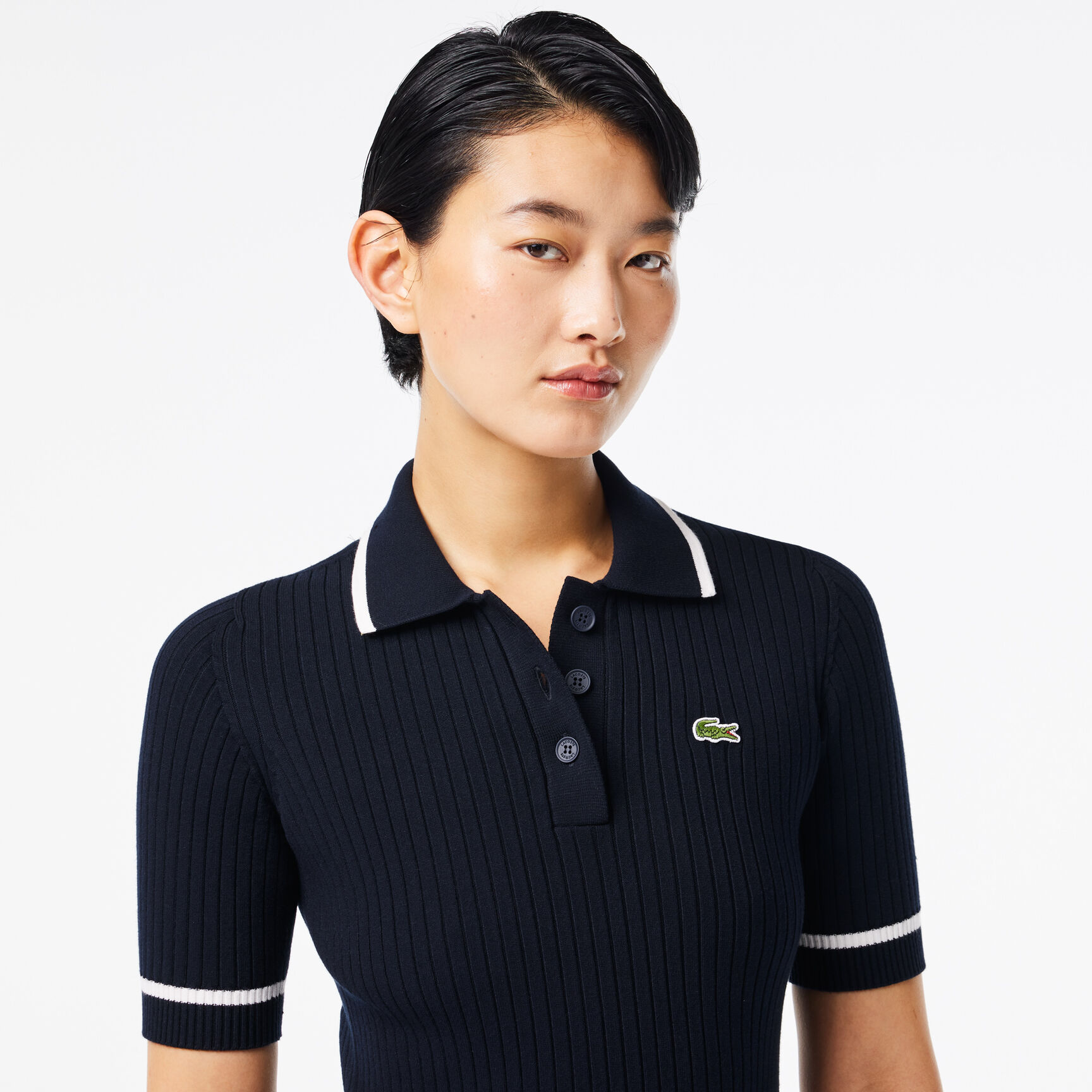 Flared Seamless 3D Flat Ribbed Polo Dress - EF7195-00-HHW