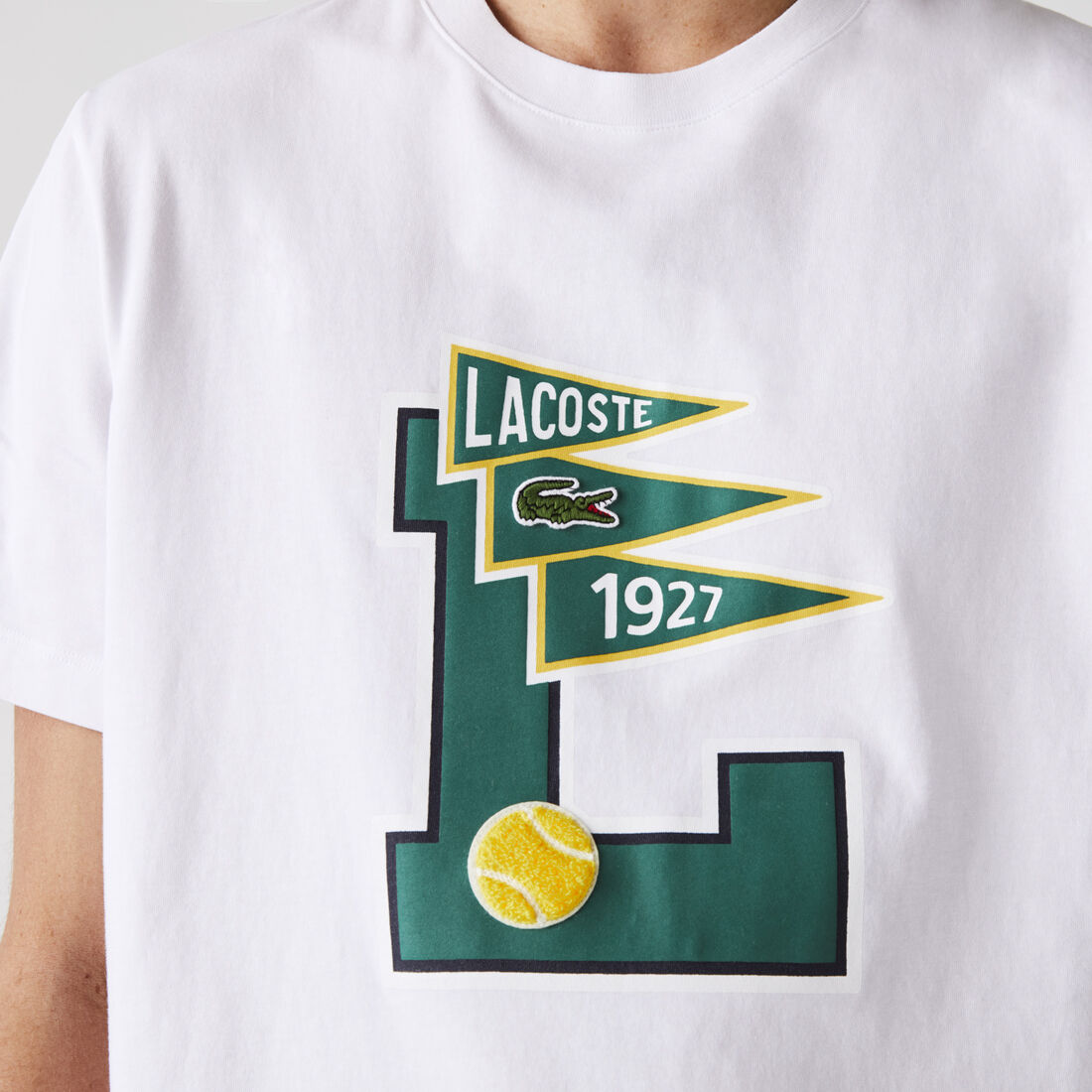 تيشيرت قطني رجالي بياقة مستديرة وشارات Pennants L تيشيرت قطني رجالي بياقة مستديرة وشارات Pennants L