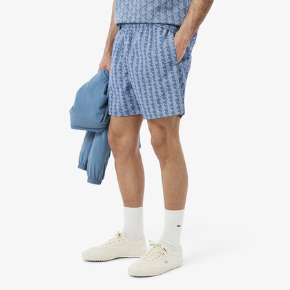 Mid Length Monogram Print Swim Trunks