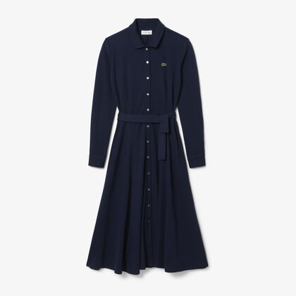 Polo Collar Belted Petit Pique Dress