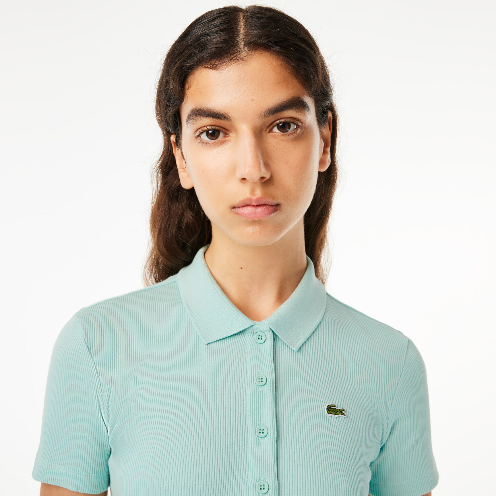تيشيرت بولو L.12.D بقصة ضيقة من القطن المضلع Women's Lacoste Slim Fit Organic Cotton Polo Shirt - DF5377-00-LGF