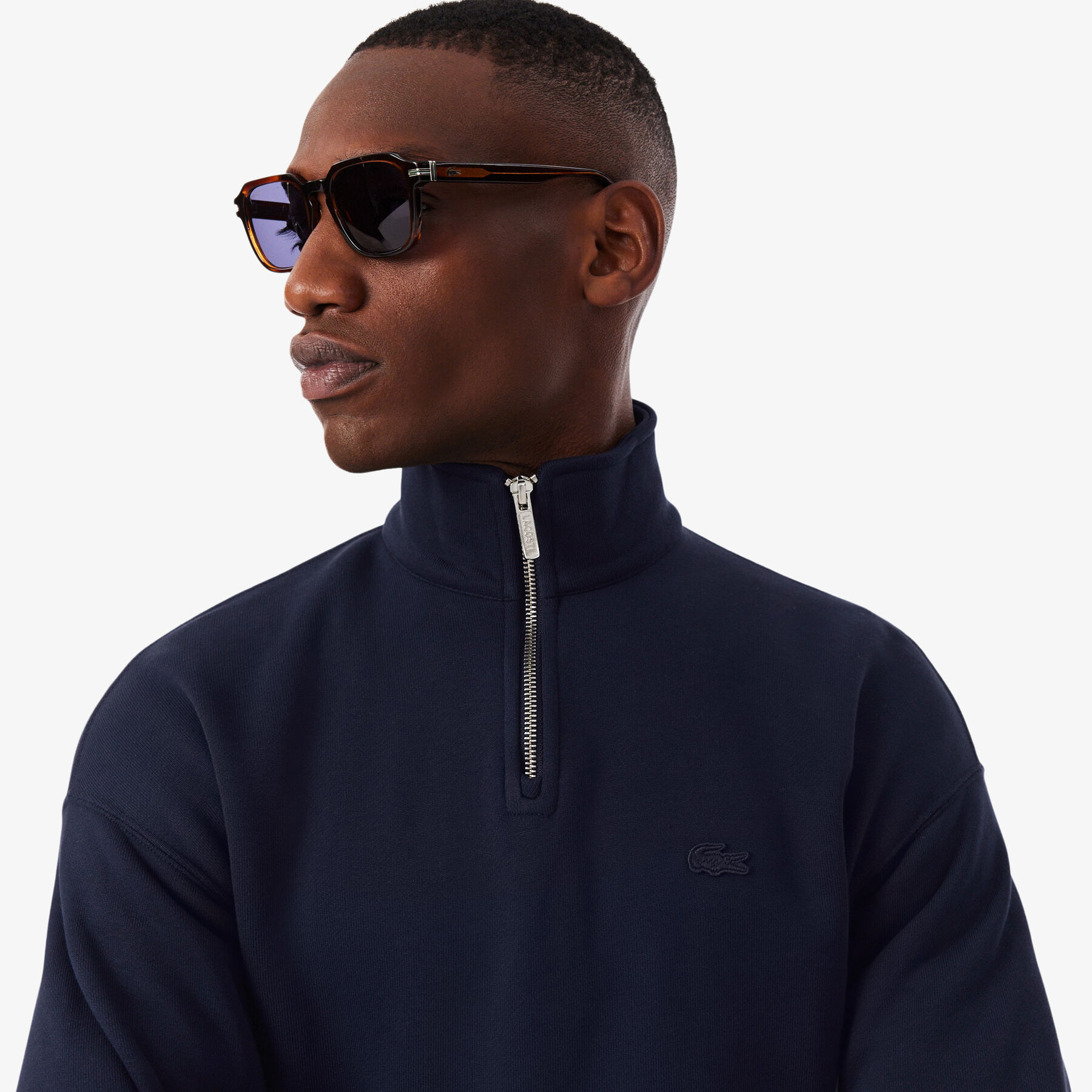 lacoste heavy fleece zipper neck sweatshirt