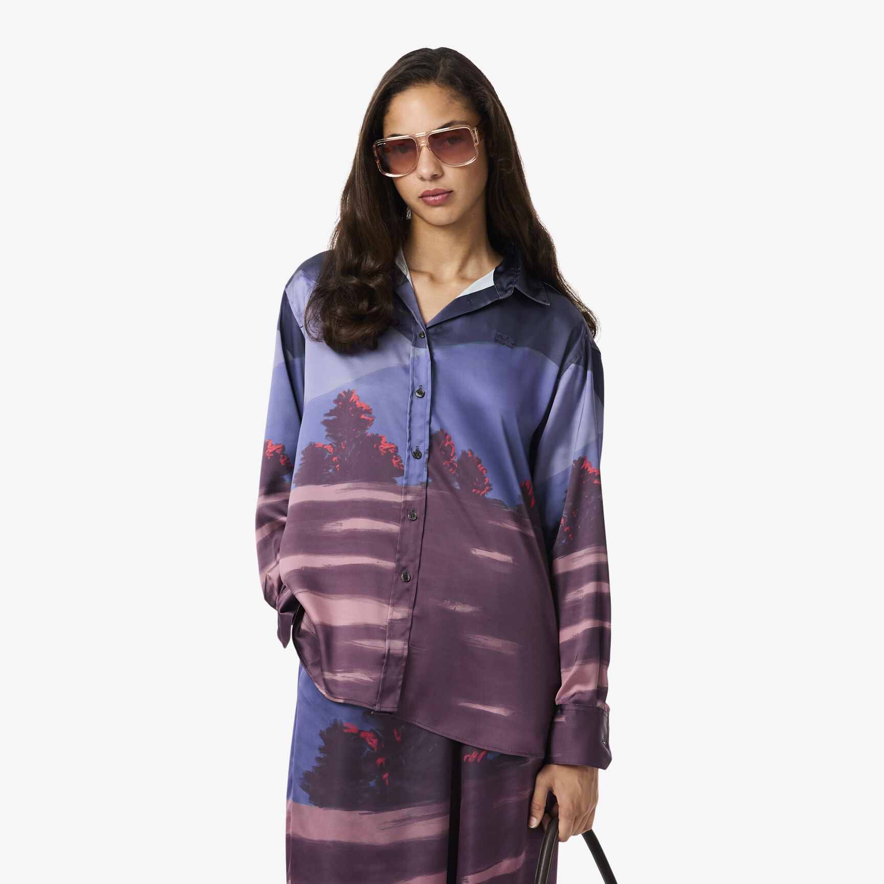 Oversized Landscape Print Satin Shirt - CF6386-00-ADI
