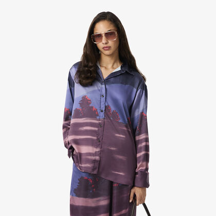 Oversized Landscape Print Satin Shirt