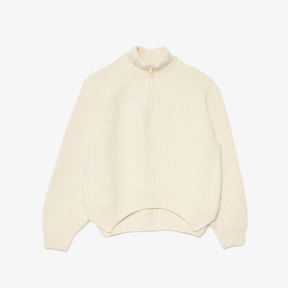 Zip Neck Pearl Rib Wool Sweater
