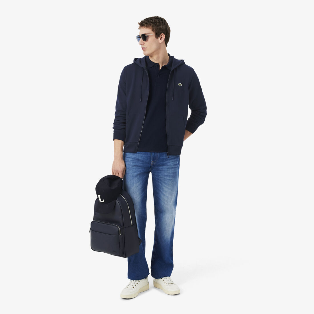 lacoste classic fit zipped fleece sweatshirt