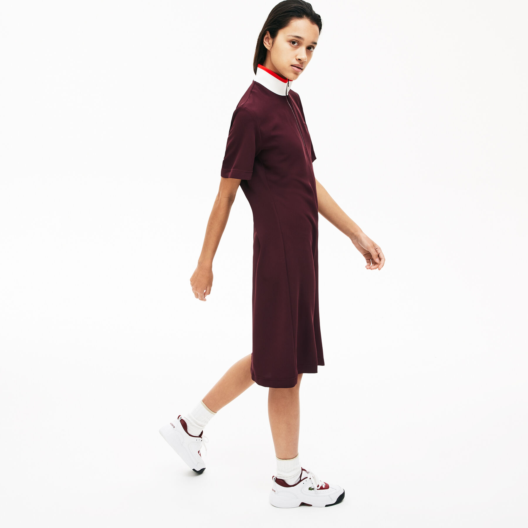 Women's Full Zip Flowy Polo Dress lacoste women s full zip flowy polo dress