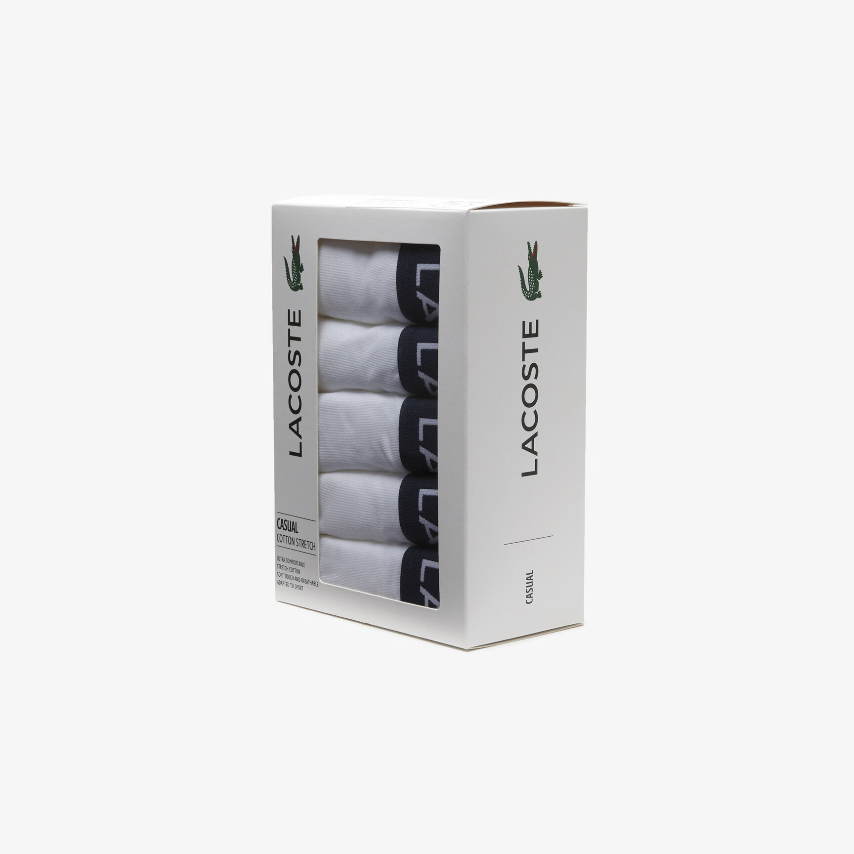 طقم بوكسر لاكوست قطن مطاطي للرجال، 5 قطع Men’s 5-pack Lacoste Stretch Cotton Trunks - 5H5203-00-001