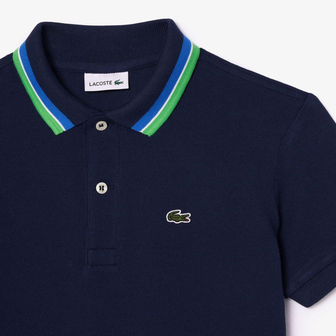 بولو للأولاد من لاكوست ذو ياقة ثلاثية الألوان مصنوع من القطن بيتي بيكيه Boys' Lacoste Tricolour Collar Cotton Petit Pique Polo - PJ9702-00-IH9