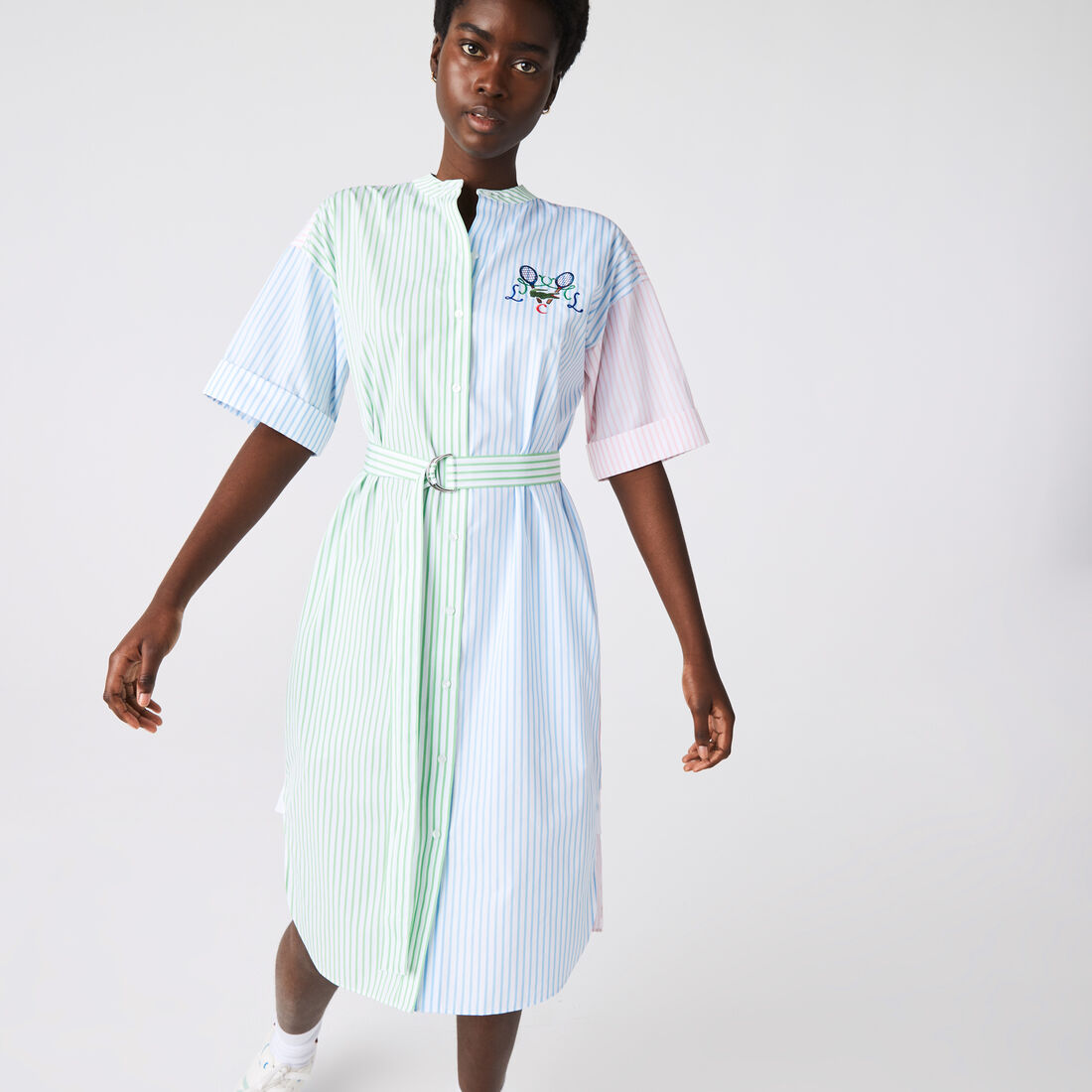 Women's Tennis Embroidery Patchwork Shirt Dress Women's Tennis Embroidery Patchwork Shirt Dress