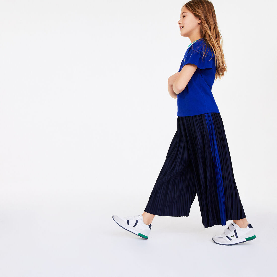 بنطال مع طيات من النسيج المحبوك بقصة واسعة للبنات